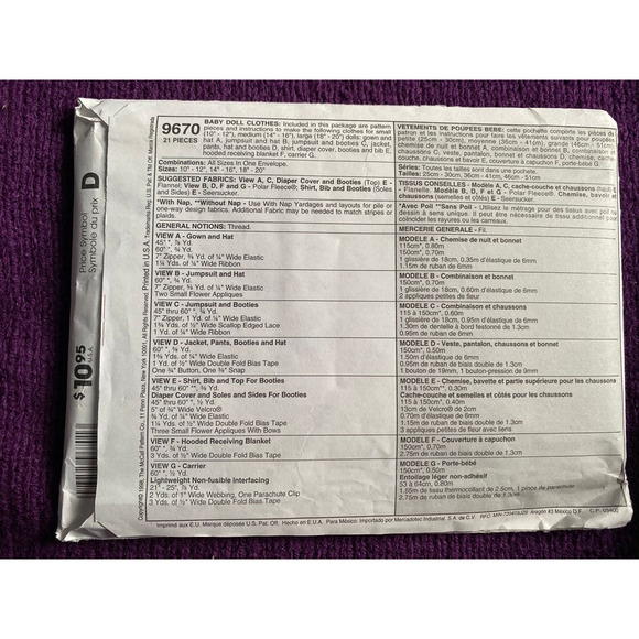 McCalls 9670 sewing pattern 10-20in Doll clothes carrier - Picture 3 of 4